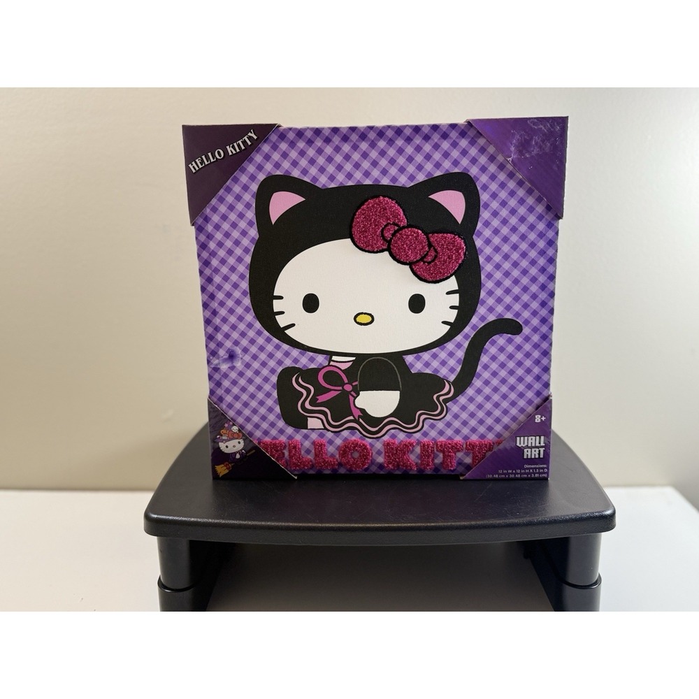 Sanrio Hello Kitty 12x12 Wall Art – Purple Plaid Cat Costume w/ Glitter Bow - Picture 3 of 3